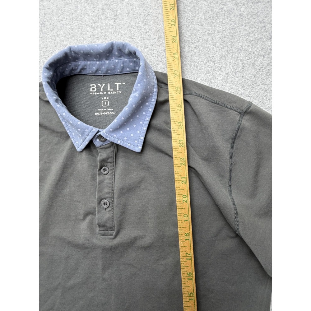 BYLT Lux Polo Shirt Mens Small Gray Contrast Collar Drop Cut Stretch Casual Knit - Picture 4 of 7